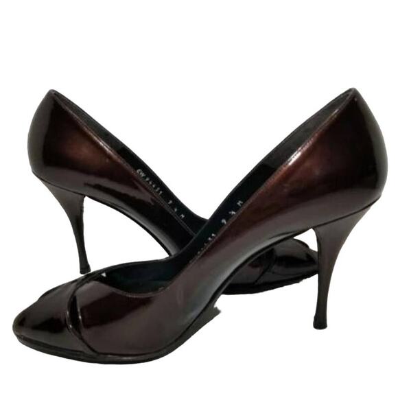 Stuart Weitzman Women's Metallic Brown Leather Peep Toe Pump Heels Size 9 - Picture 1 of 11